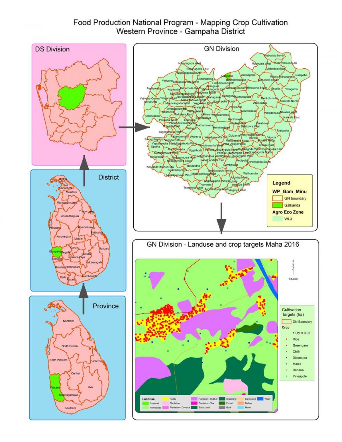 mapa de gn divisão mapa do Sri Lanka