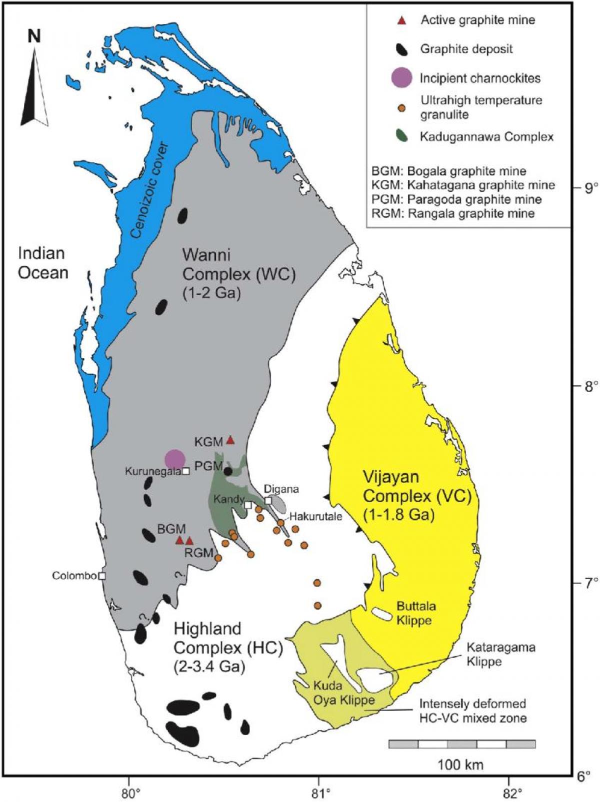 mapa de minerais no Sri Lanka