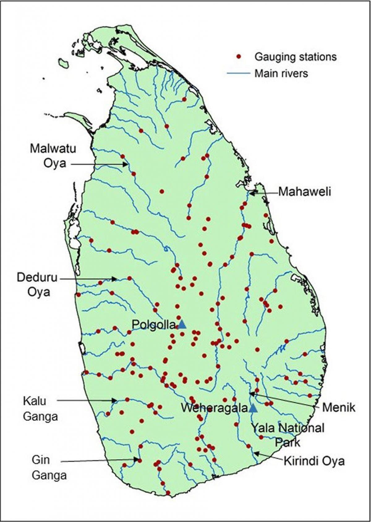 Sri Lanka principais rios mapa
