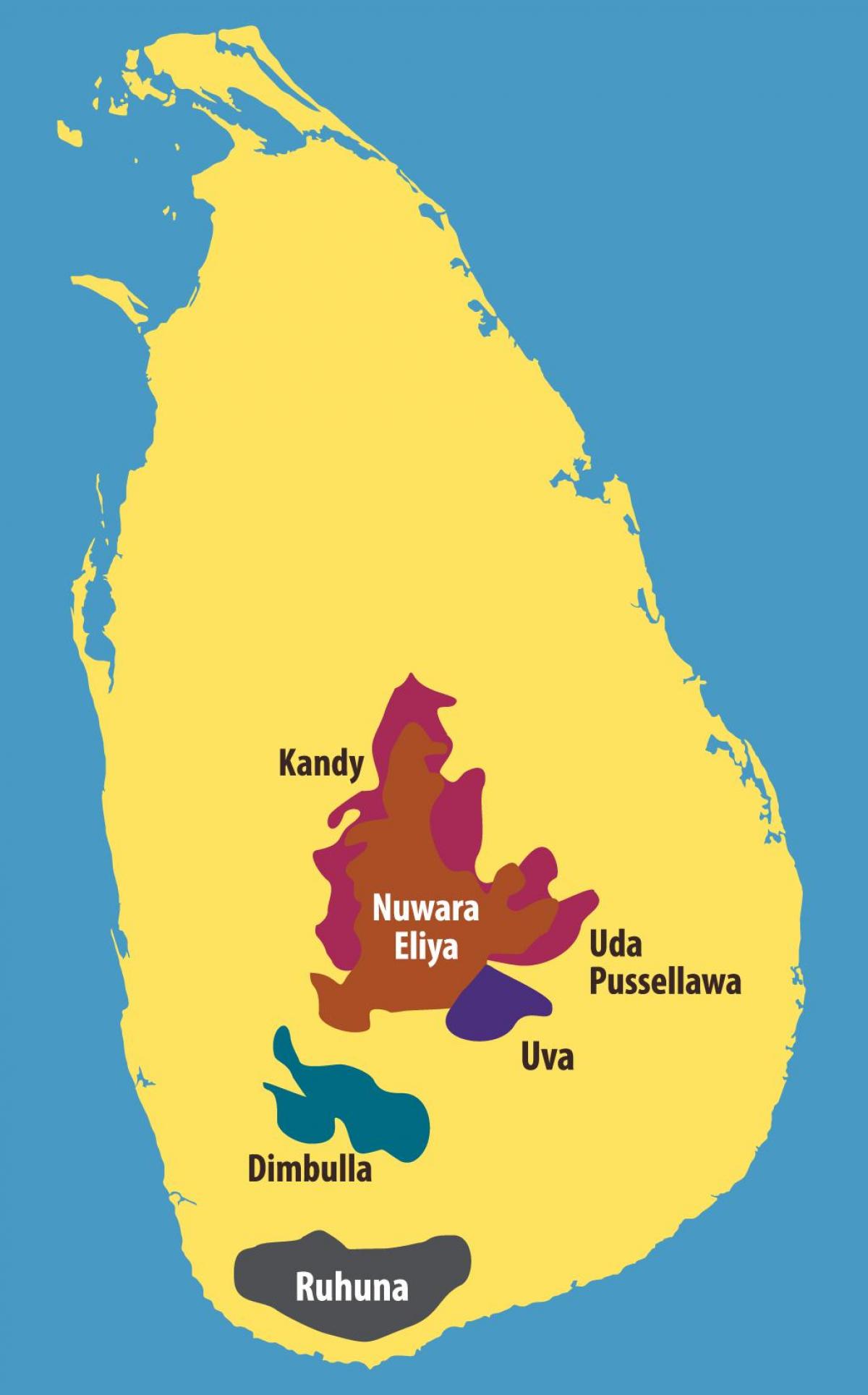 mapa do Sri Lanka, plantações de chá