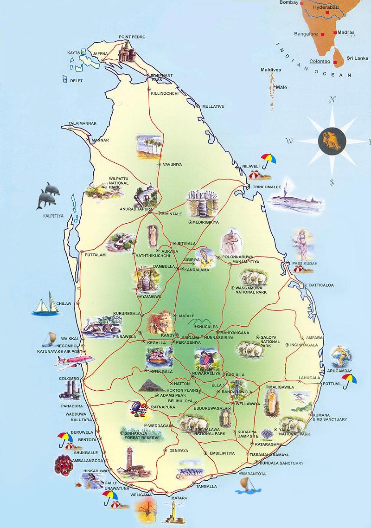 atrações turísticas Sri Lanka mapa