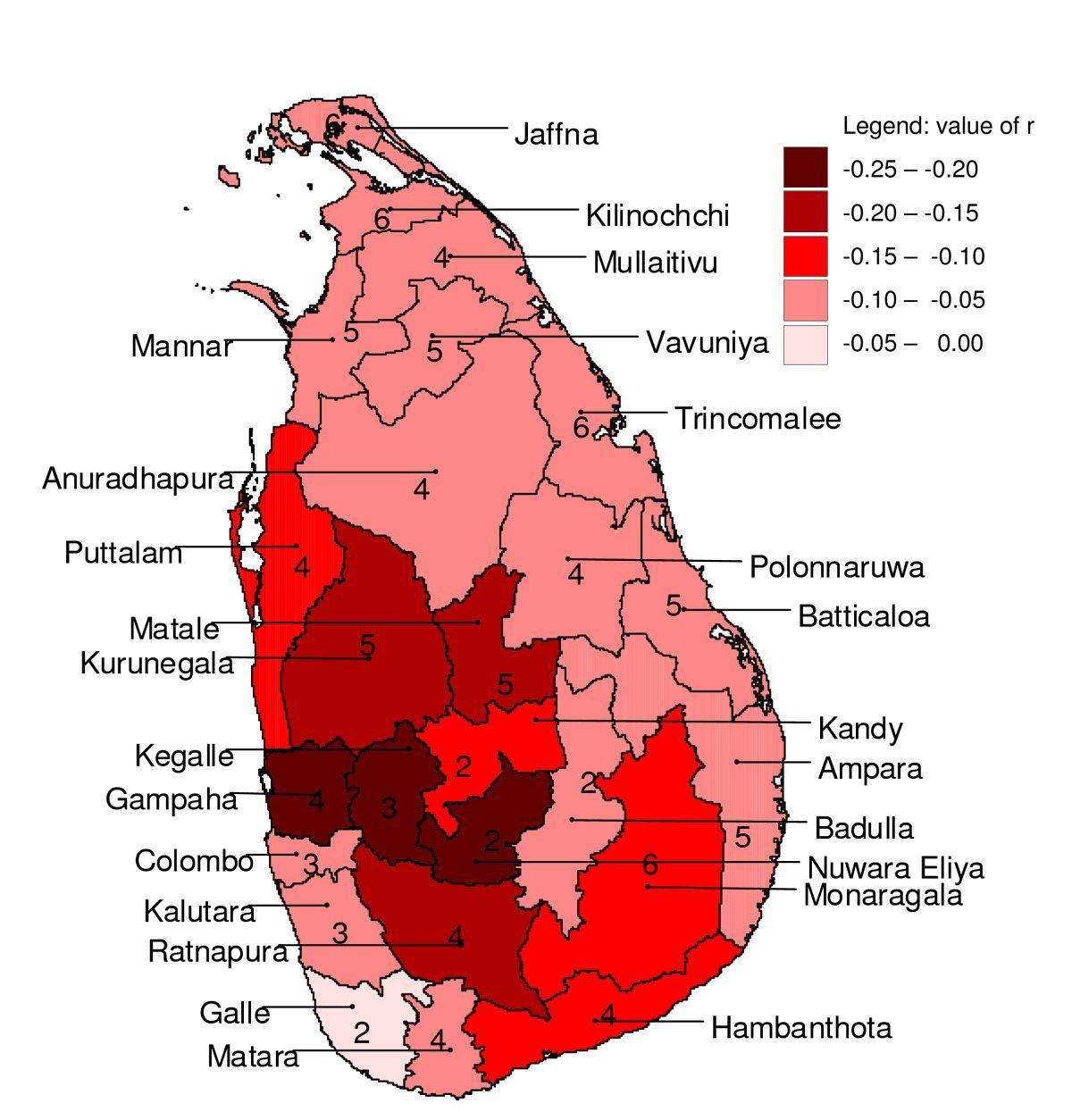 mapa do Sri Lanka malária