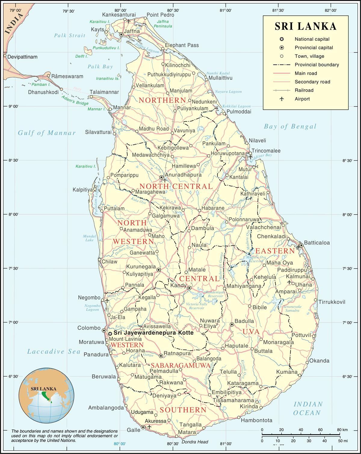 Sri Lanka roteiro calculadora de distância