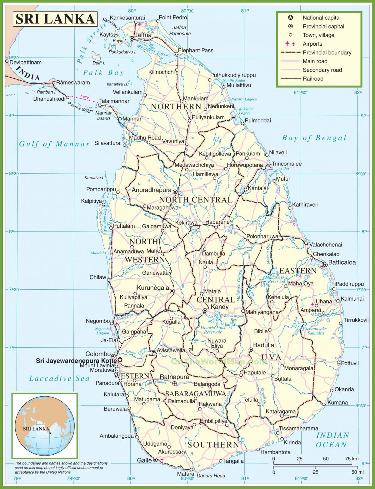 mapa do Sri Lanka político