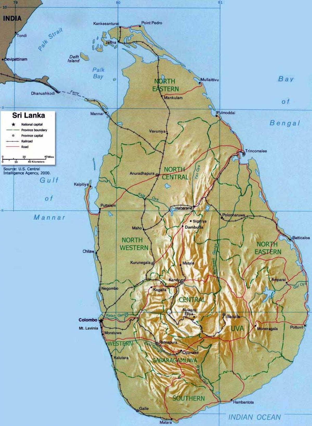 montanhas no Sri Lanka mapa