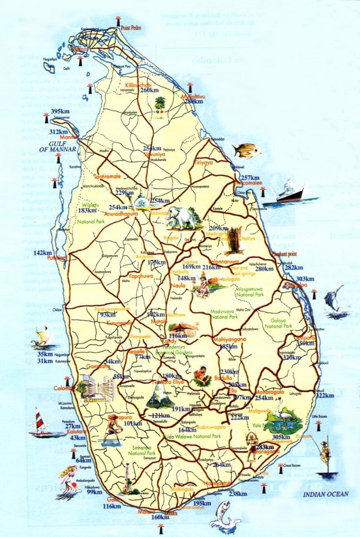 mapa do Sri Lanka resorts de praia