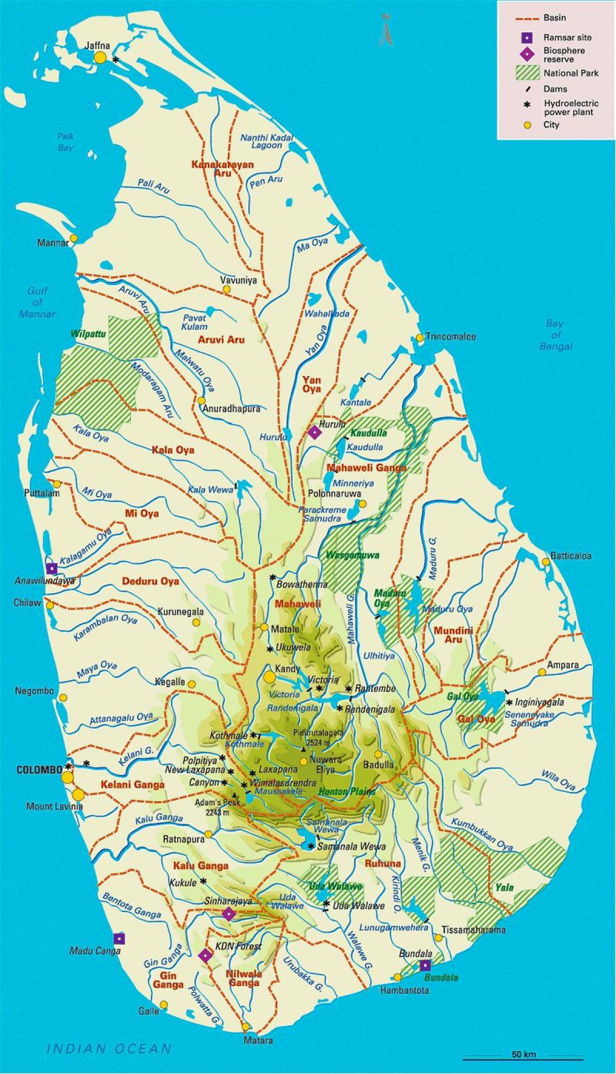 mapa do Sri Lanka reservatórios