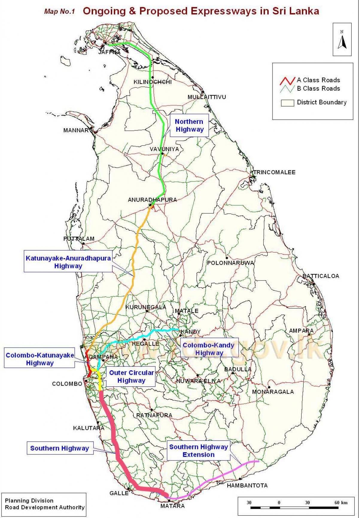 nova estrada mapa do Sri Lanka