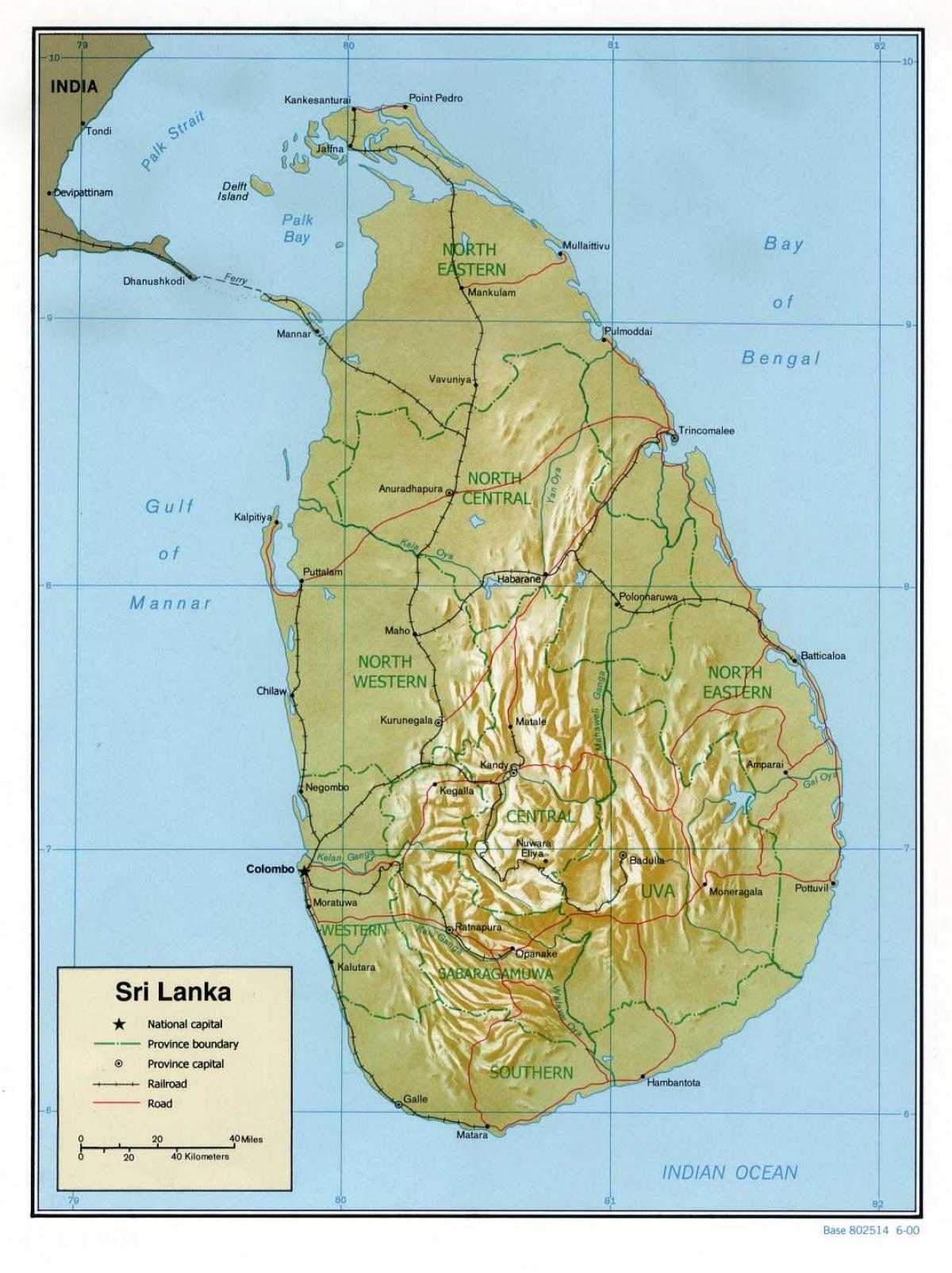 mapa do Sri Lanka estradas com quilômetros