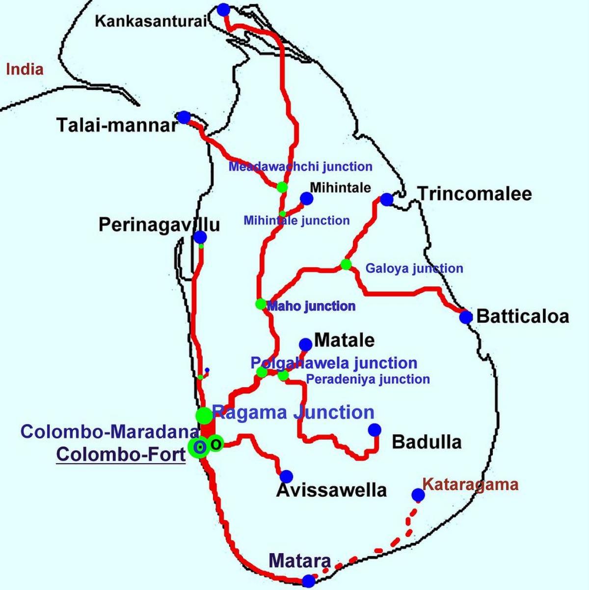 trens no Sri Lanka mapa