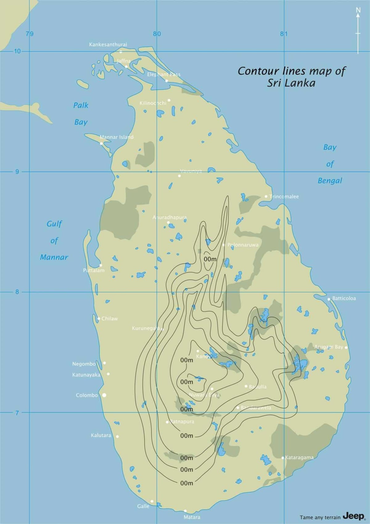 mapa de contorno do mapa do Sri Lanka
