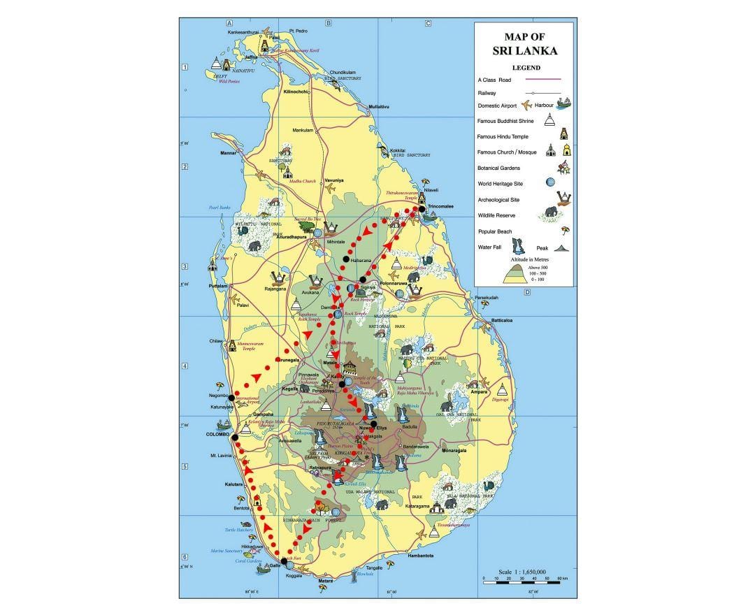 mapa de símbolos no Sri Lanka