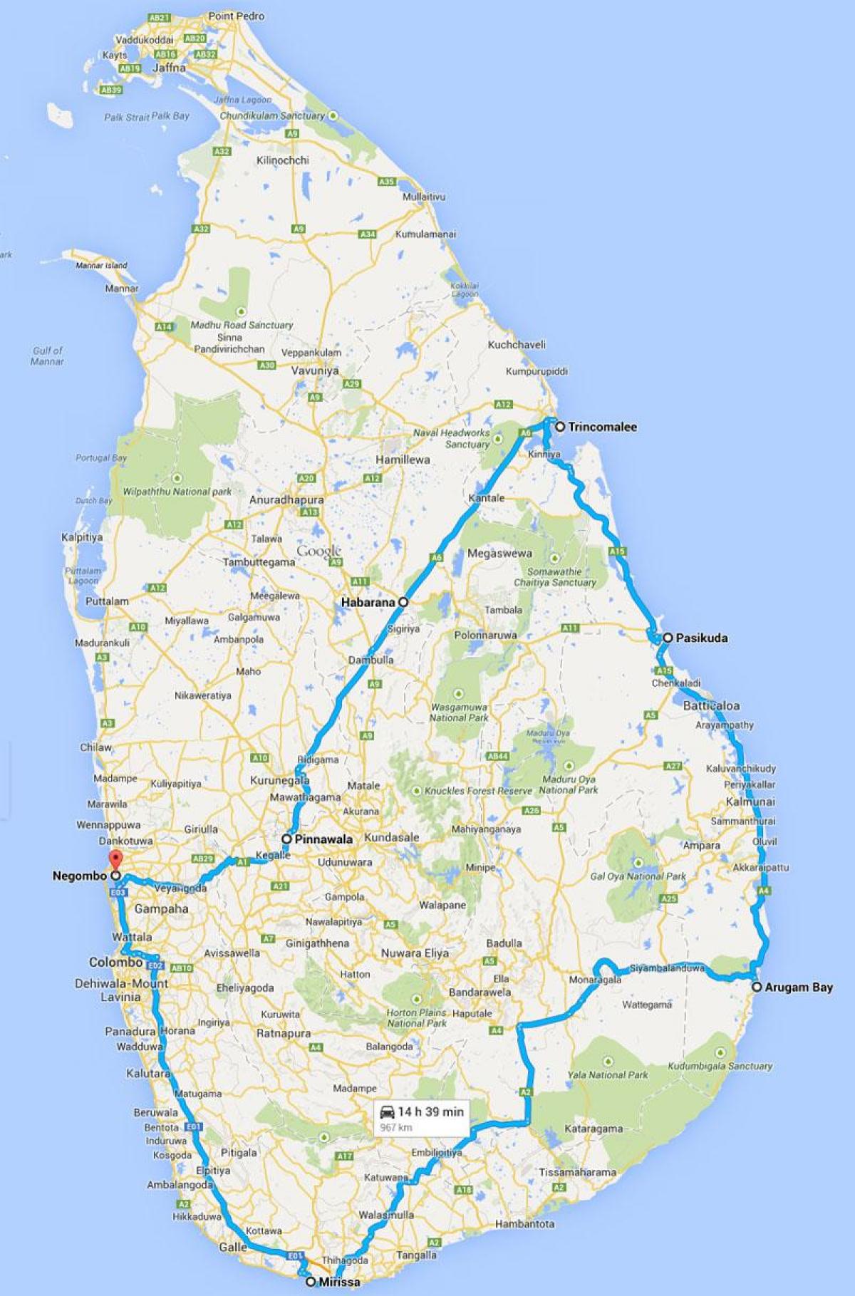 Sri Lanka melhores praias mapa
