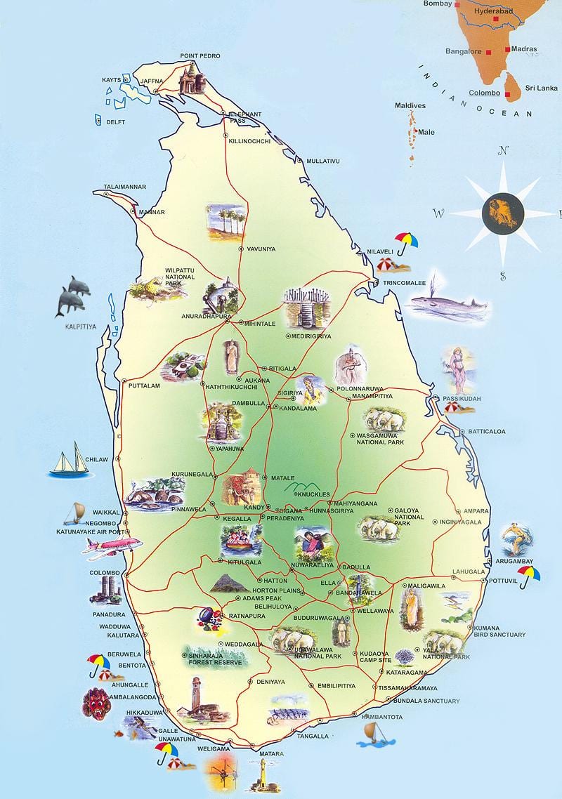atrações turísticas Sri Lanka mapa