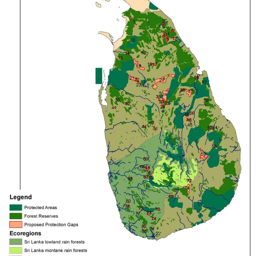mapa do Sri Lanka florestas