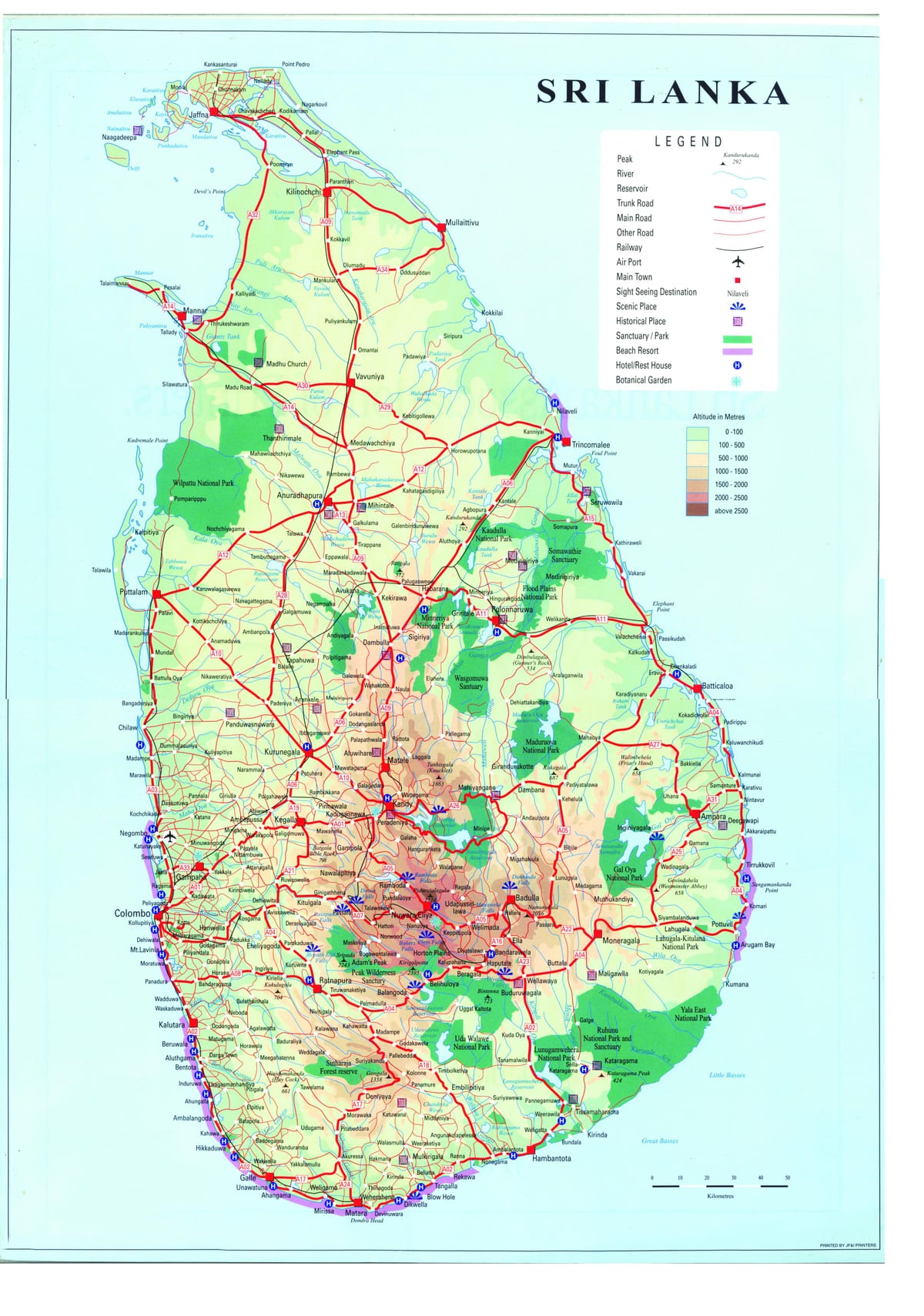 mapa do Sri Lanka transporte