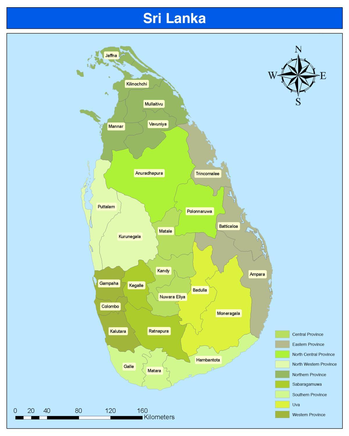 distrito no Sri Lanka mapa