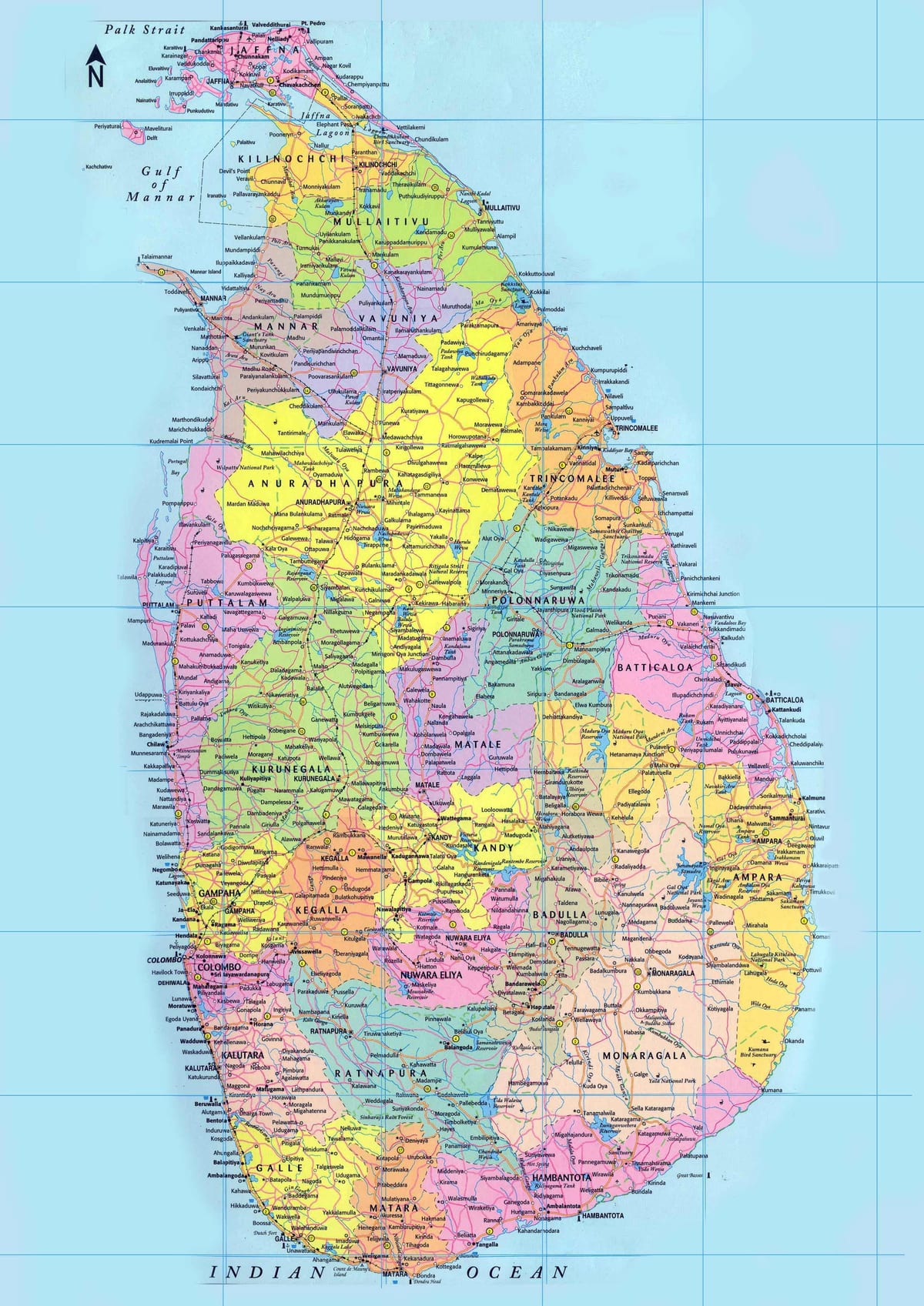 mapa detalhado do Sri Lanka, com estradas