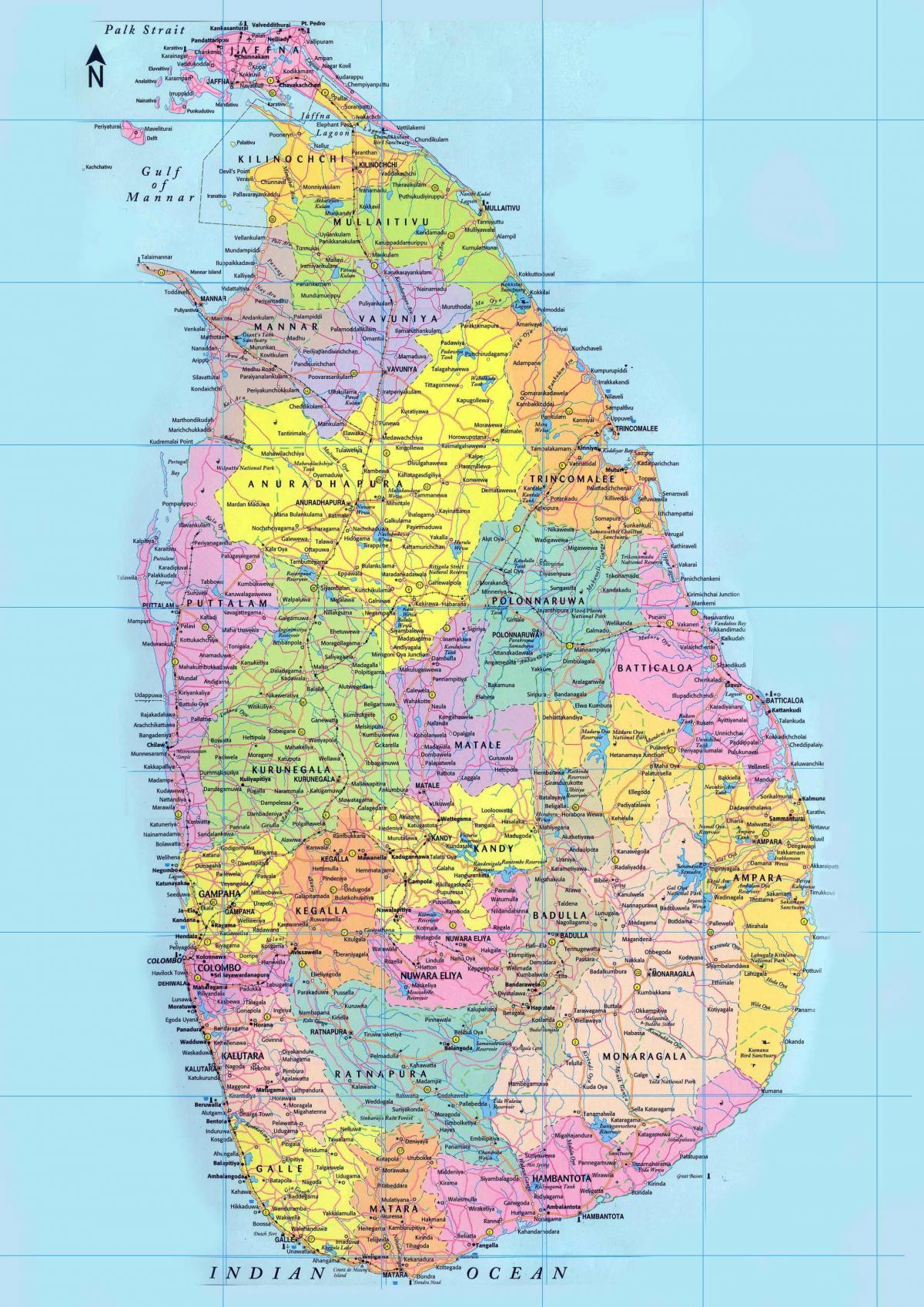 mapa detalhado do Sri Lanka, com estradas