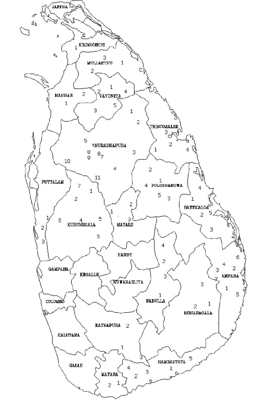 mapa do Sri Lanka mapa em preto e branco