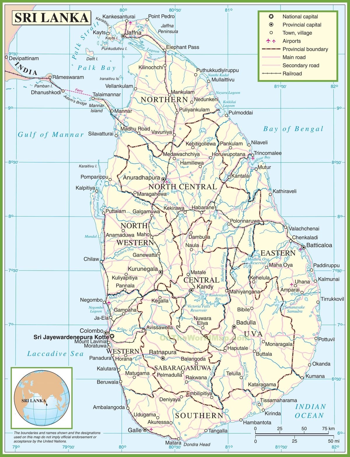 mapa do Sri Lanka político