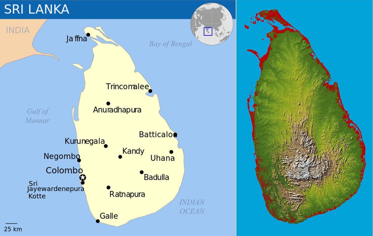 mapa do Sri Lanka topográfico