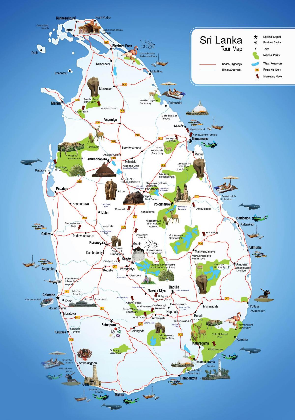 lugares turísticos em Sri Lanka mapa