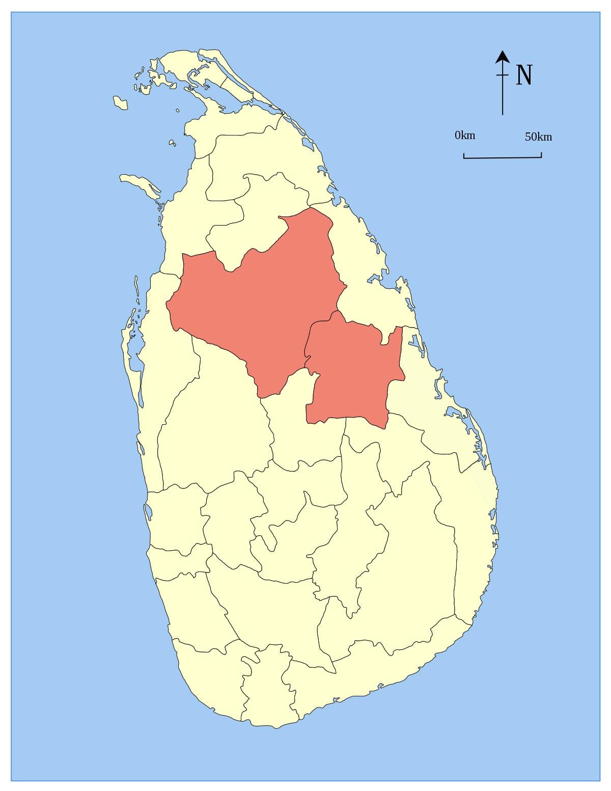 centro da província de Sri Lanka mapa