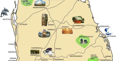 Mapa do Sri Lanka em bentota