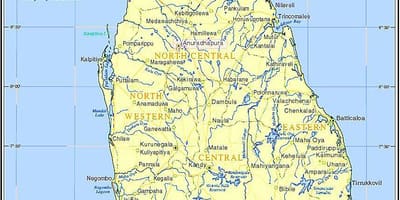 Mapa de lagos, no Sri Lanka
