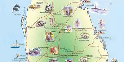 Atrações turísticas Sri Lanka mapa