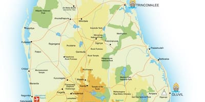 Sri Lanka pontos de interesse mapa