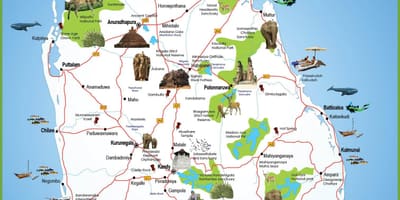 Lugares turísticos em Sri Lanka mapa