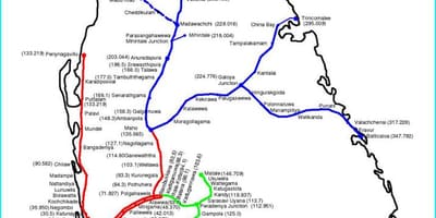 Ferroviária mapa de rota do Sri Lanka