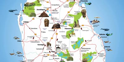 Lugares turísticos em Sri Lanka mapa