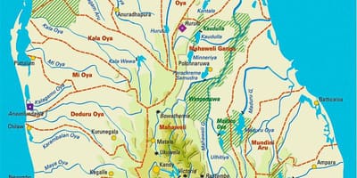 Mapa do Sri Lanka reservatórios