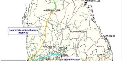 Mapa do Sri Lanka expressa